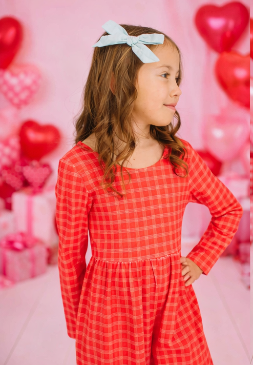 Long Sleeve Leggy Romper in Red Picnic Plaid
