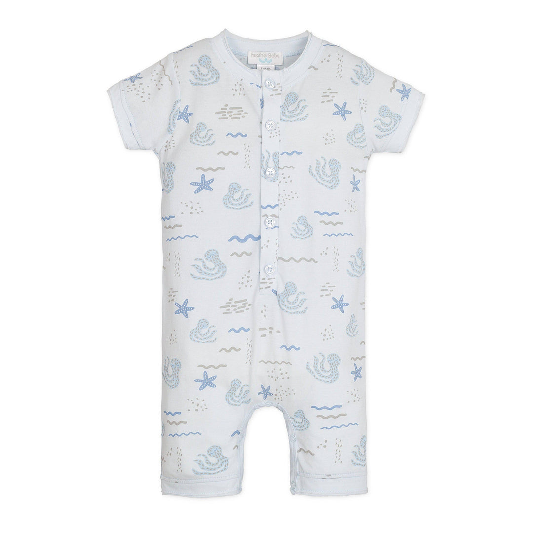 Henley Romper - Octopi on Baby Blue