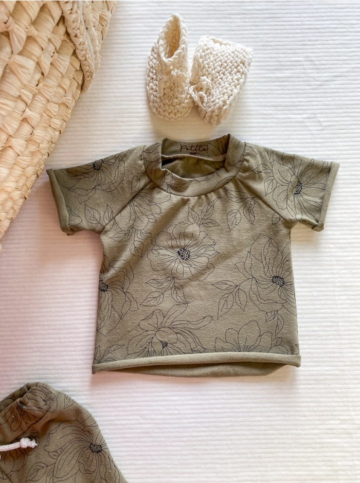 Baby linen shirt / olive floral