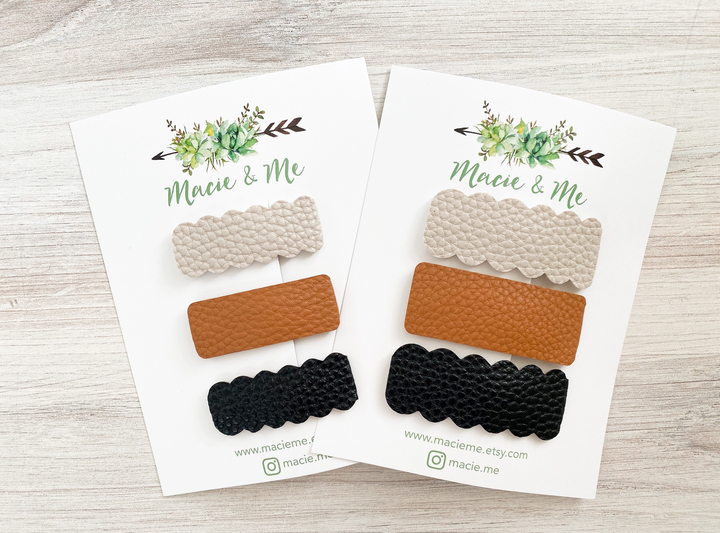 Tan, Copper, Black Snap Clip Set  2” wide