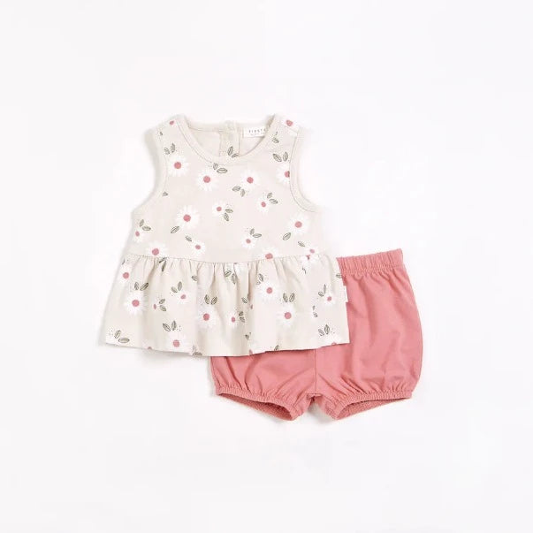 Daisy Print on Crème Peplum Shorts Set