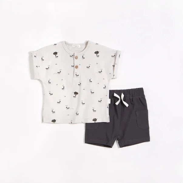 Marching Ants Print on Henley Shorts Set
