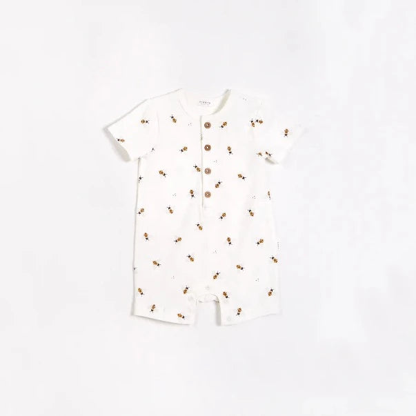 Bees Print on Henley Jersey Romper