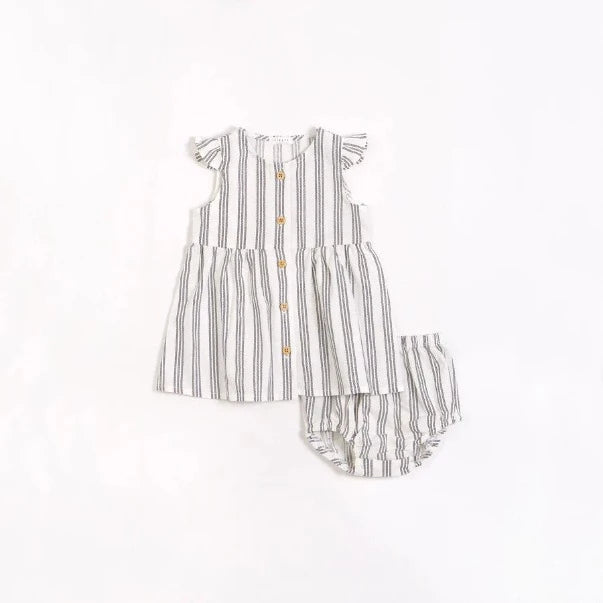 Asphalt Multistriped Crosshatch Linen Blend Dress Set