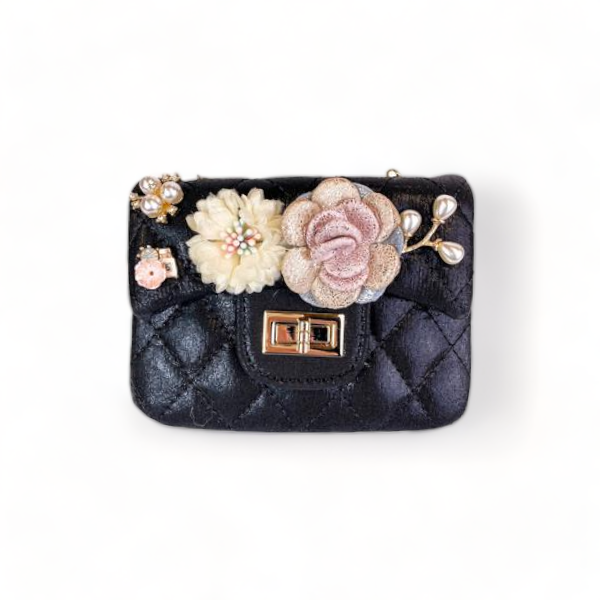 Floral Appliques Shinny Quilted Purse