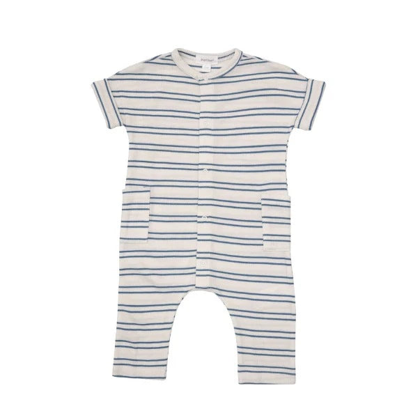 Blue Rib Front Closure Romper