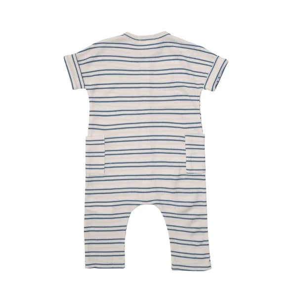 Blue Rib Front Closure Romper