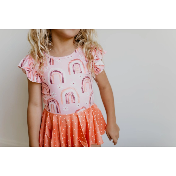 Coral Rainbow Skirted Leotard