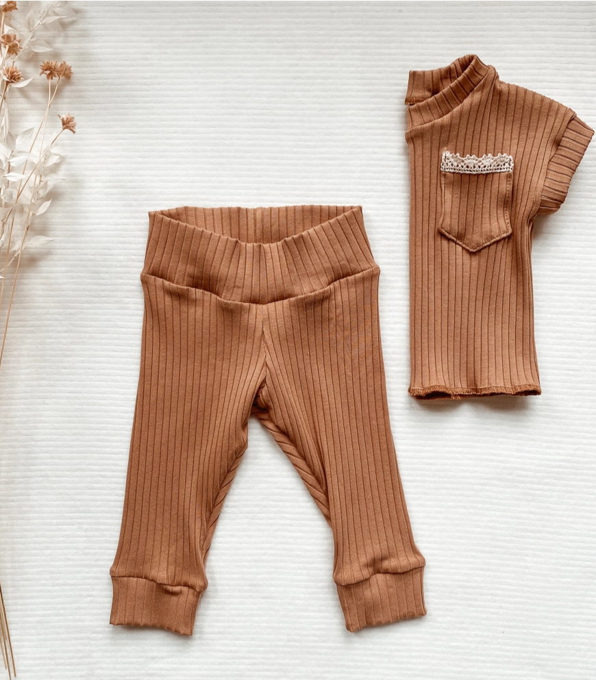 Baby leggings / soft ribbed cotton - Pecan