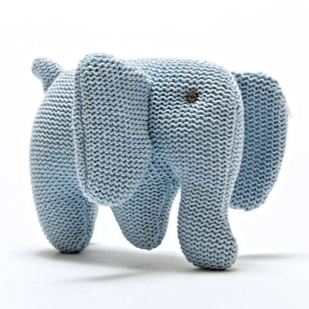 Knitted Organic Cotton Blue Elephant Baby Rattle
