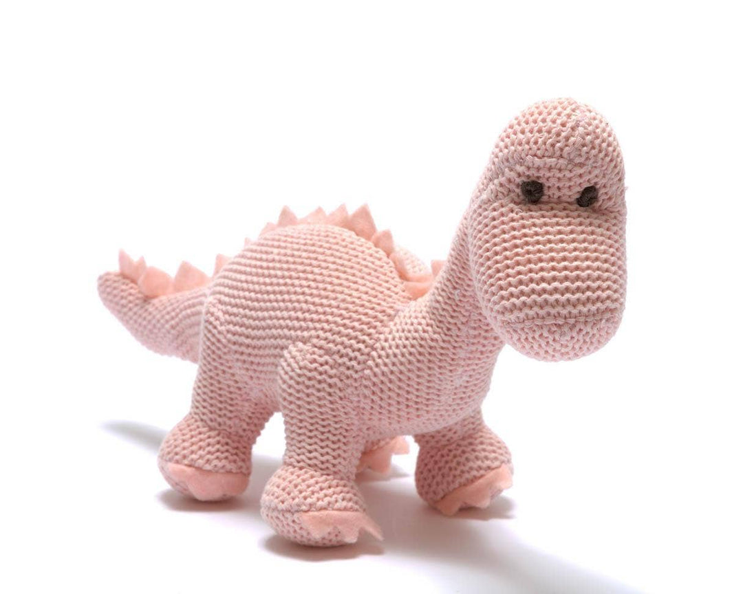Knitted Organic Cotton Pink Diplodocus Dinosaur Baby Rattle