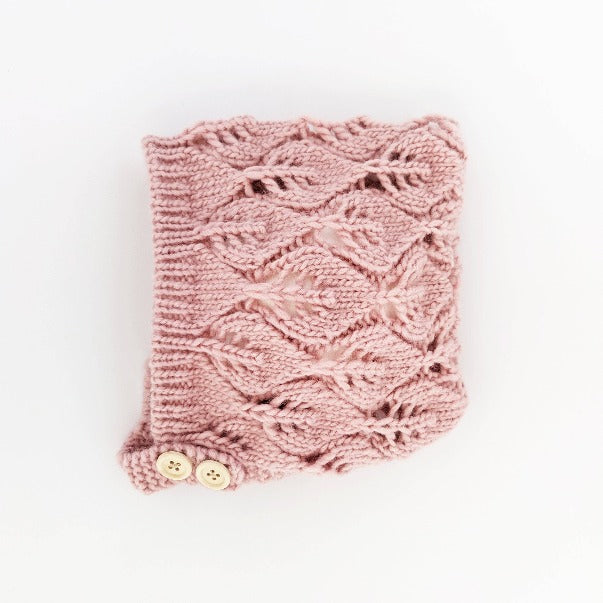 Leaf Lace Hand Knit Bonnet Rosy - Pink