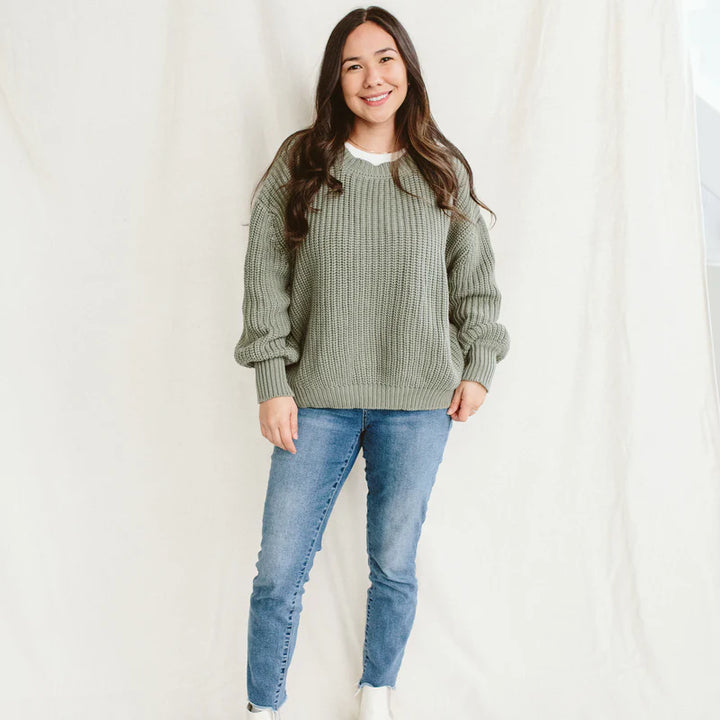 Womens Organic Chunky Knit Sweater - Noble Fir