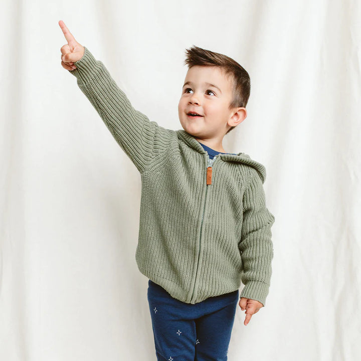 Organic Cotton Kids Knit Hoodie - Noble Fir