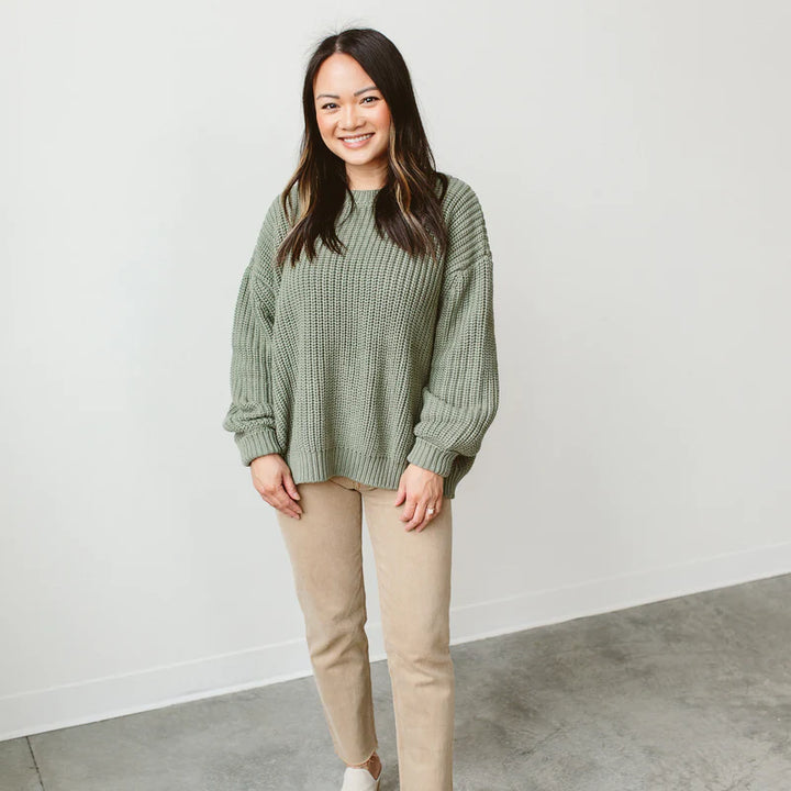 Womens Organic Chunky Knit Sweater - Noble Fir