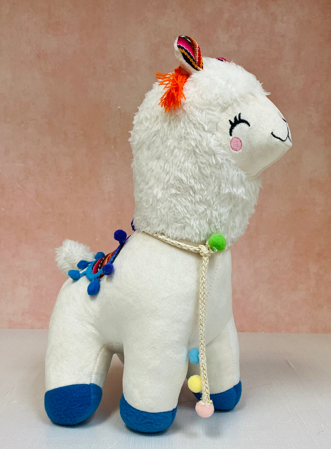 Charm Peruvian Stuffed Llama Handmade Soft Plush White/Blue