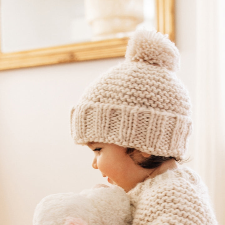 Natural Garter Stitch Beanie Hat