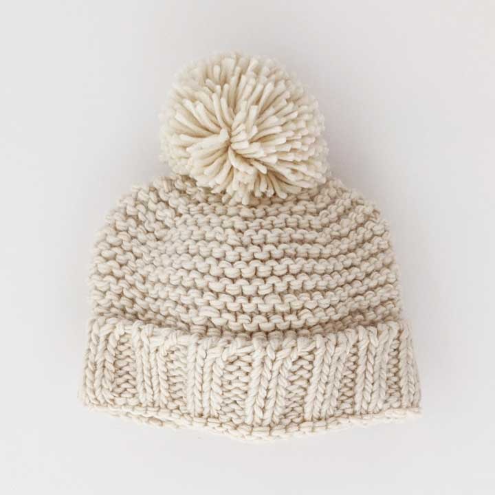 Natural Garter Stitch Beanie Hat