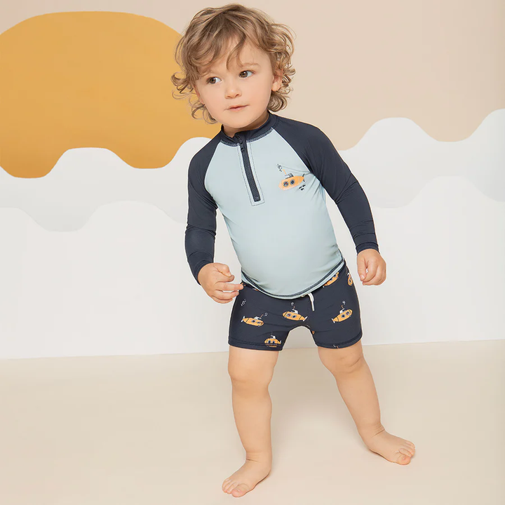 Navy Raglan Rashguard and Submarine Swim Shorts Set