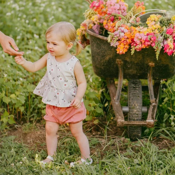 Daisy Print on Crème Peplum Shorts Set