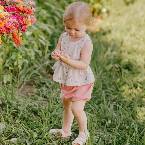 Daisy Print on Crème Peplum Shorts Set