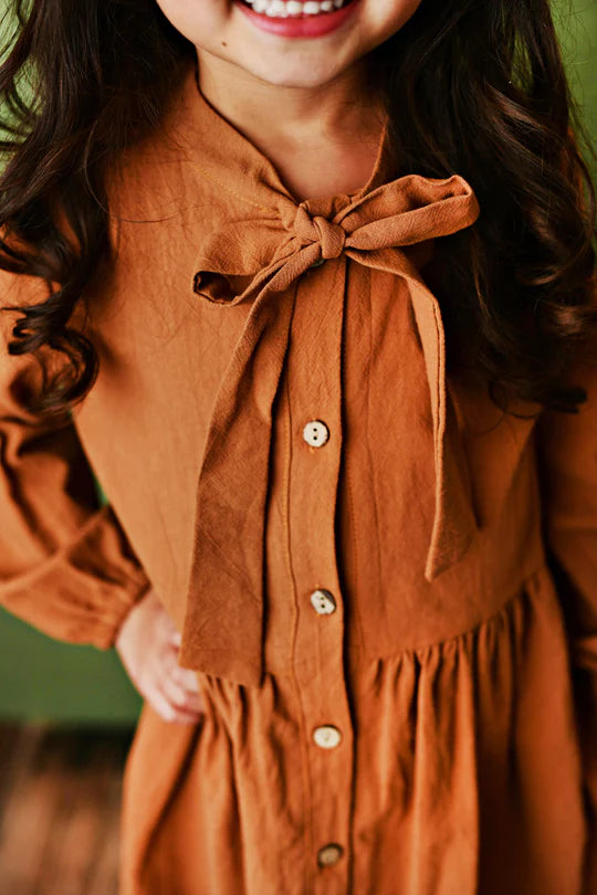 Sienna Colored Button Long Sleeve Bow