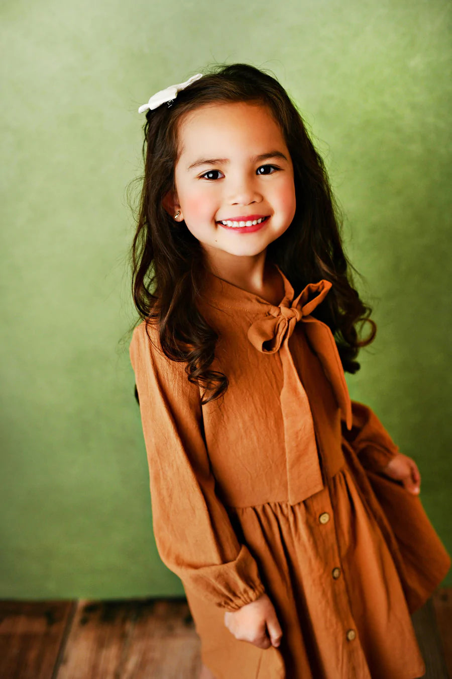 Sienna Colored Button Long Sleeve Bow