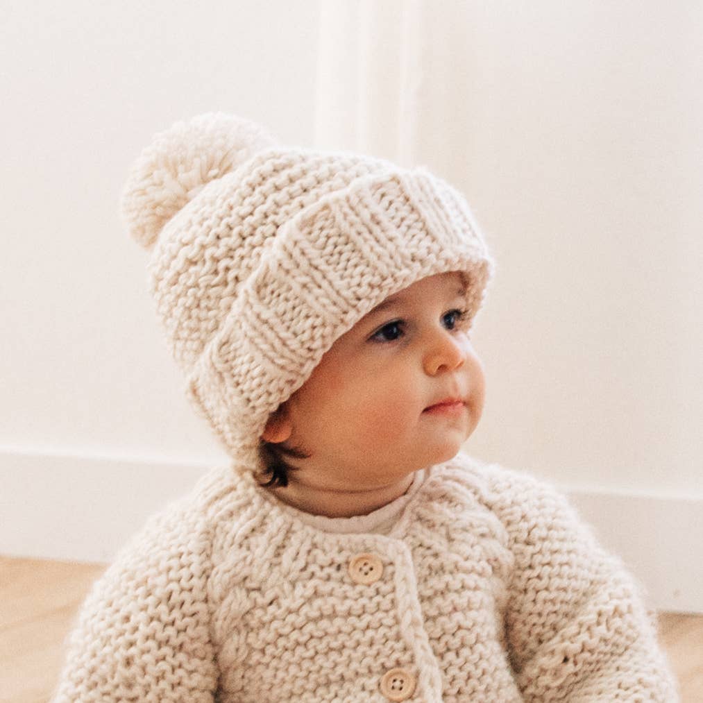 Natural Garter Stitch Beanie Hat