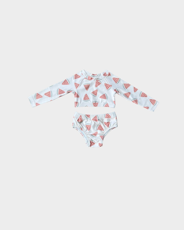 Girl's Crop Two-Piece Swim Set in Watermelon