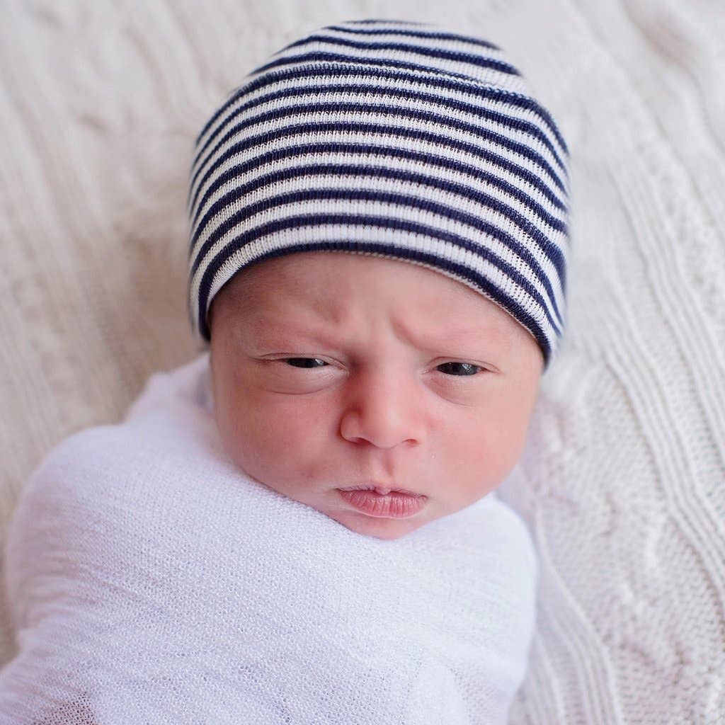Navy Blue and White Striped Hat Newborn
