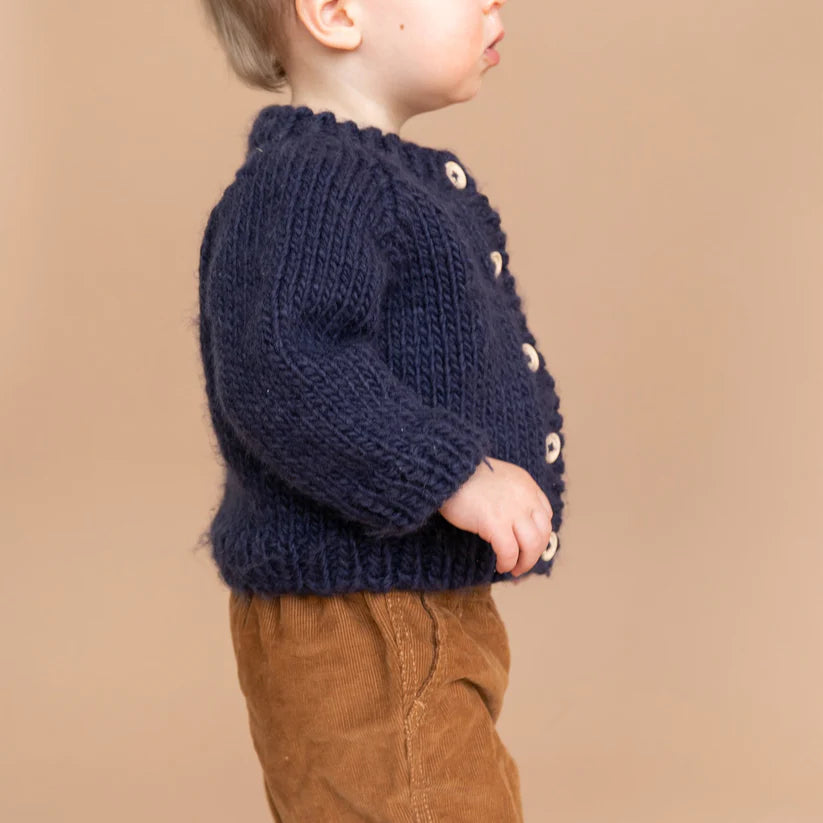 Classic Cardigan, Navy | Hand Knit Kids Sweater