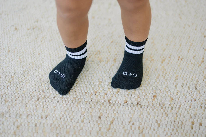 Crew Socks 3 Pack White/Black Stripes