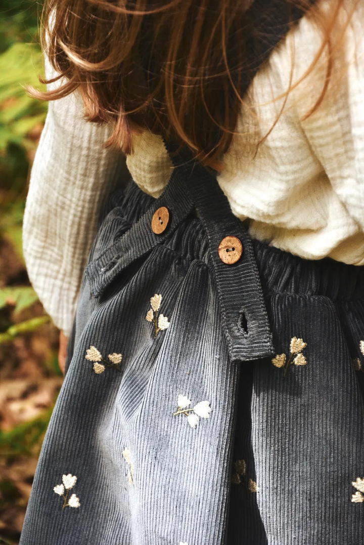 Corduroy embroidered dress