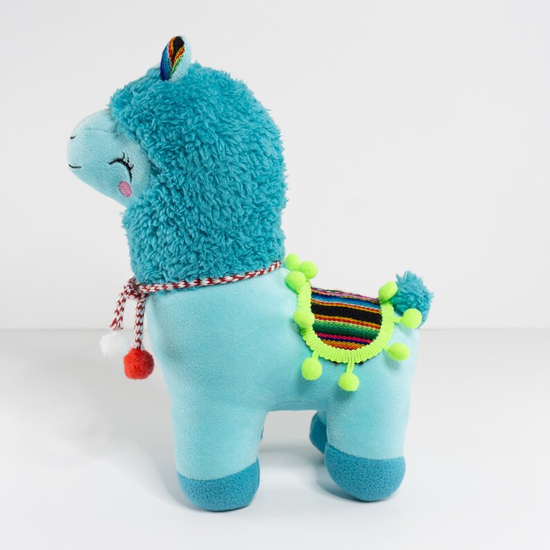 Charm Peruvian Stuffed Llama Handmade Soft Plush Blue