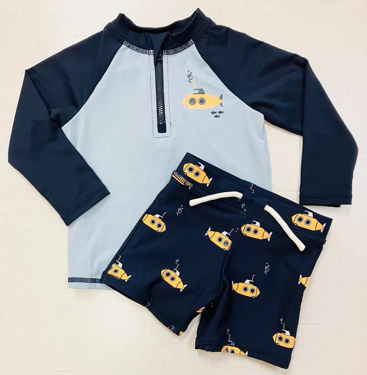 Navy Raglan Rashguard and Submarine Swim Shorts Set