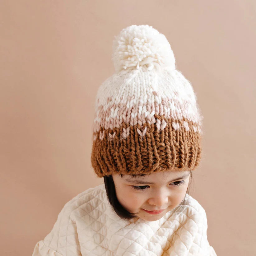 Nell Stripe Hat, Blush/Walnut | Hand Knit Kids & Baby