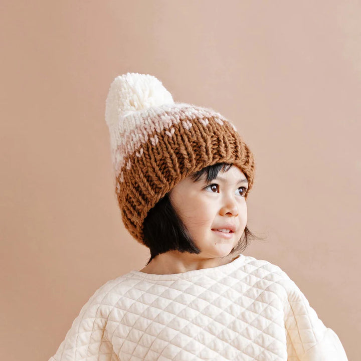 Nell Stripe Hat, Blush/Walnut | Hand Knit Kids & Baby