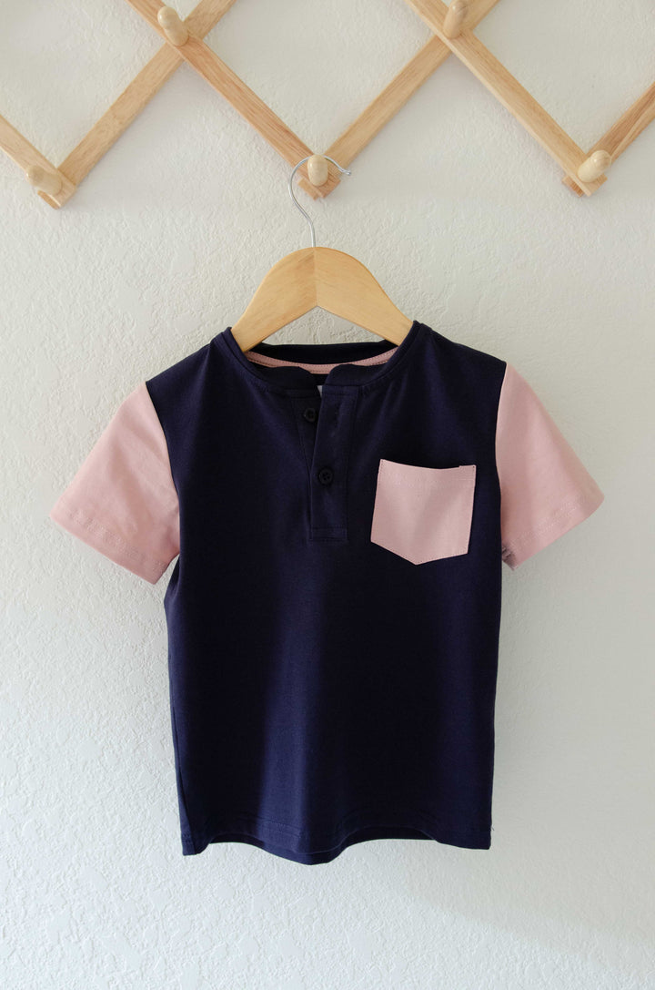 Pocket Tee in Navy and Rose