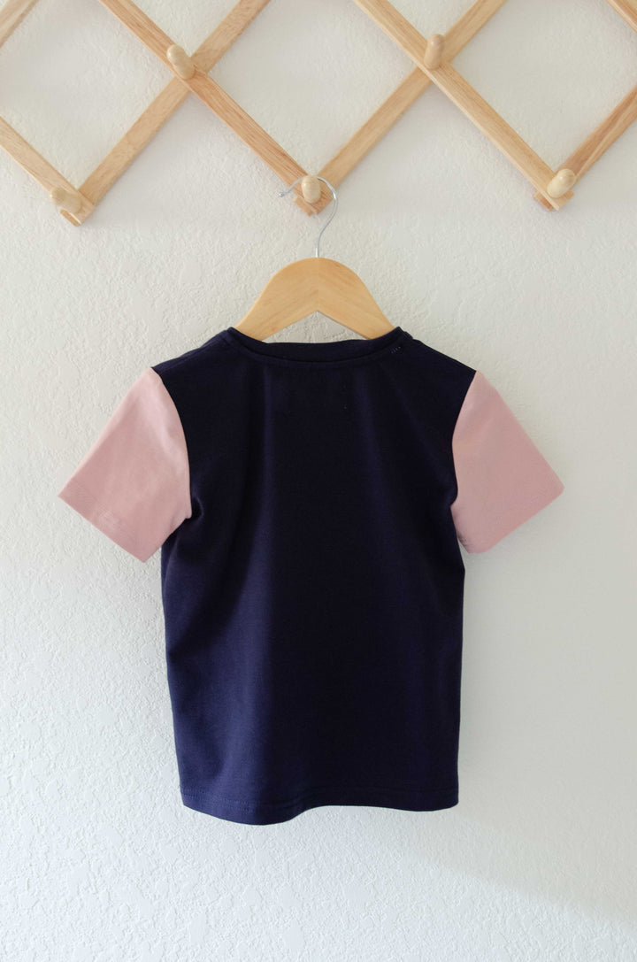 Pocket Tee in Navy and Rose